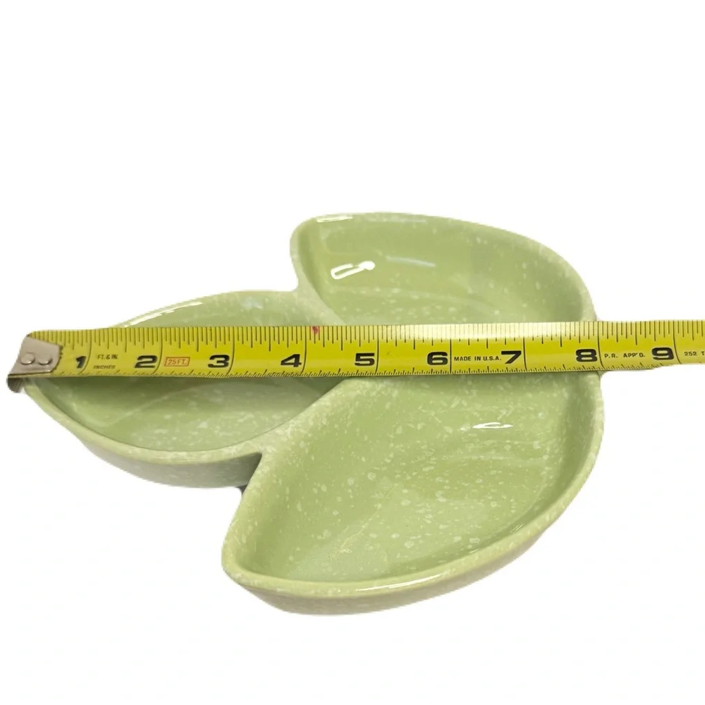 Hull Pottery #31 Vintage Green Yellow 3 Leaf Relish Dip Candy Tray Bowl Dish